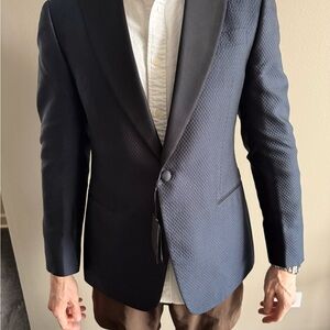 Giorgio Armani Textured Blue Tuxedo with Black Lapel